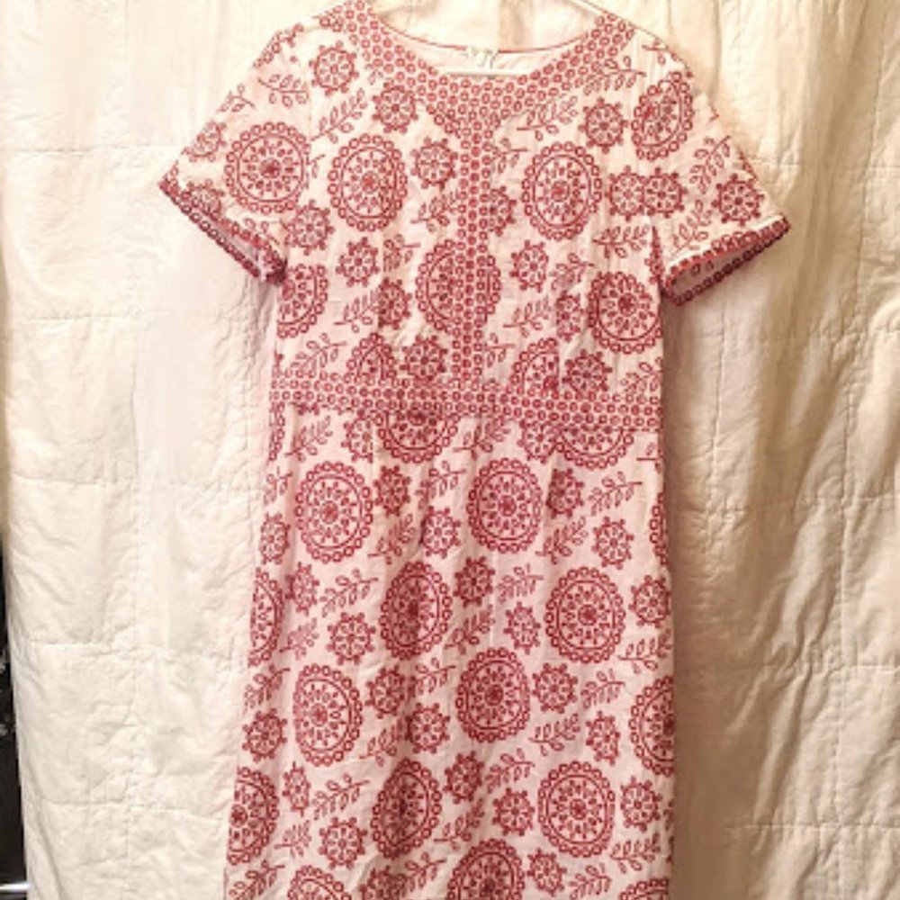 Boden red and white embroidered dress